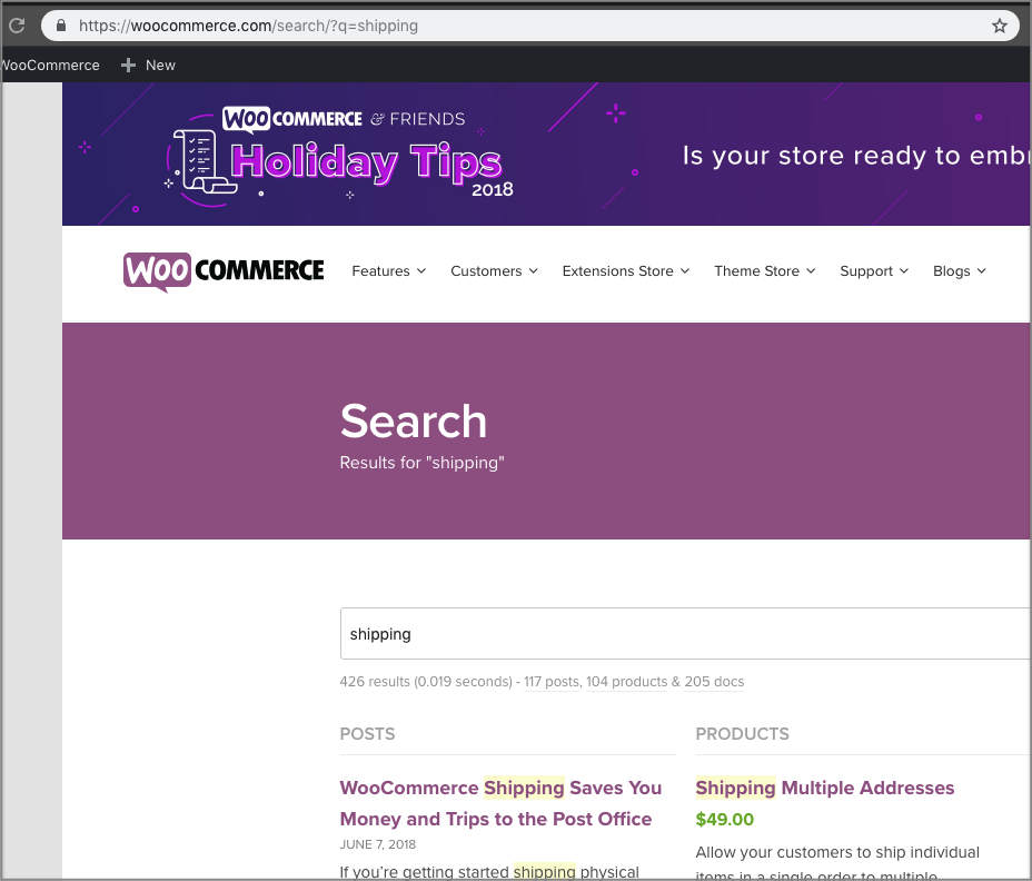 woocommerce search URL omnibox