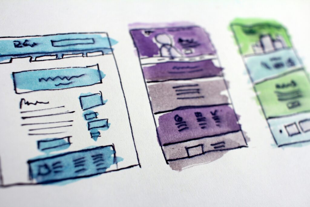 Hand drawn images of various layouts and processes