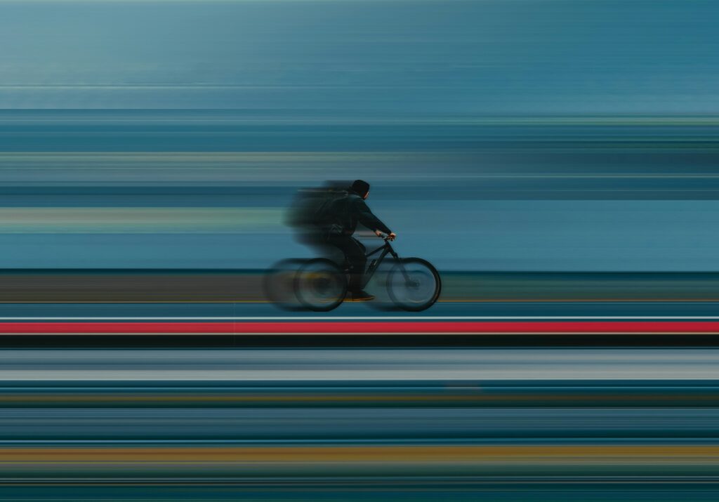 a bike speeding past